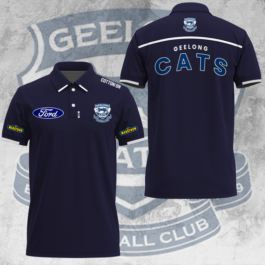 Geelong Football Club AFL 2025 Cats One In Hoops Limited Edition Polo Shirt TM V29