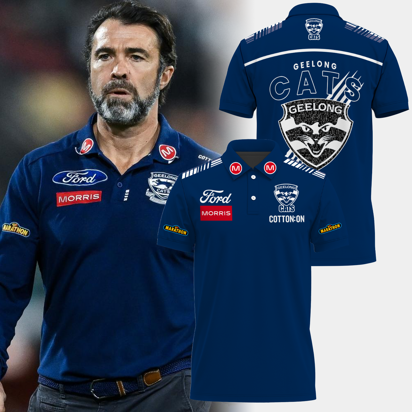 Geelong Football Club AFL 2025 Cats One In Hoops Limited Edition Polo Shirt TM V31
