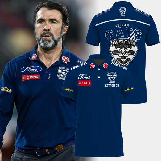 Geelong Football Club AFL 2025 Cats One In Hoops Limited Edition Polo Shirt TM V31