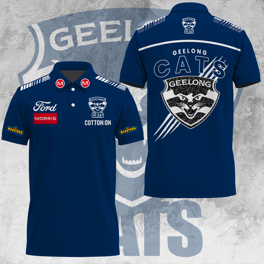 Geelong Football Club AFL 2025 Cats One In Hoops Limited Edition Polo Shirt TM V35