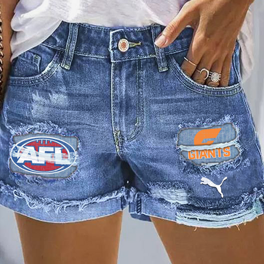 GWS Giants AFL 2025 Print Fashion Denim Shorts TM V1