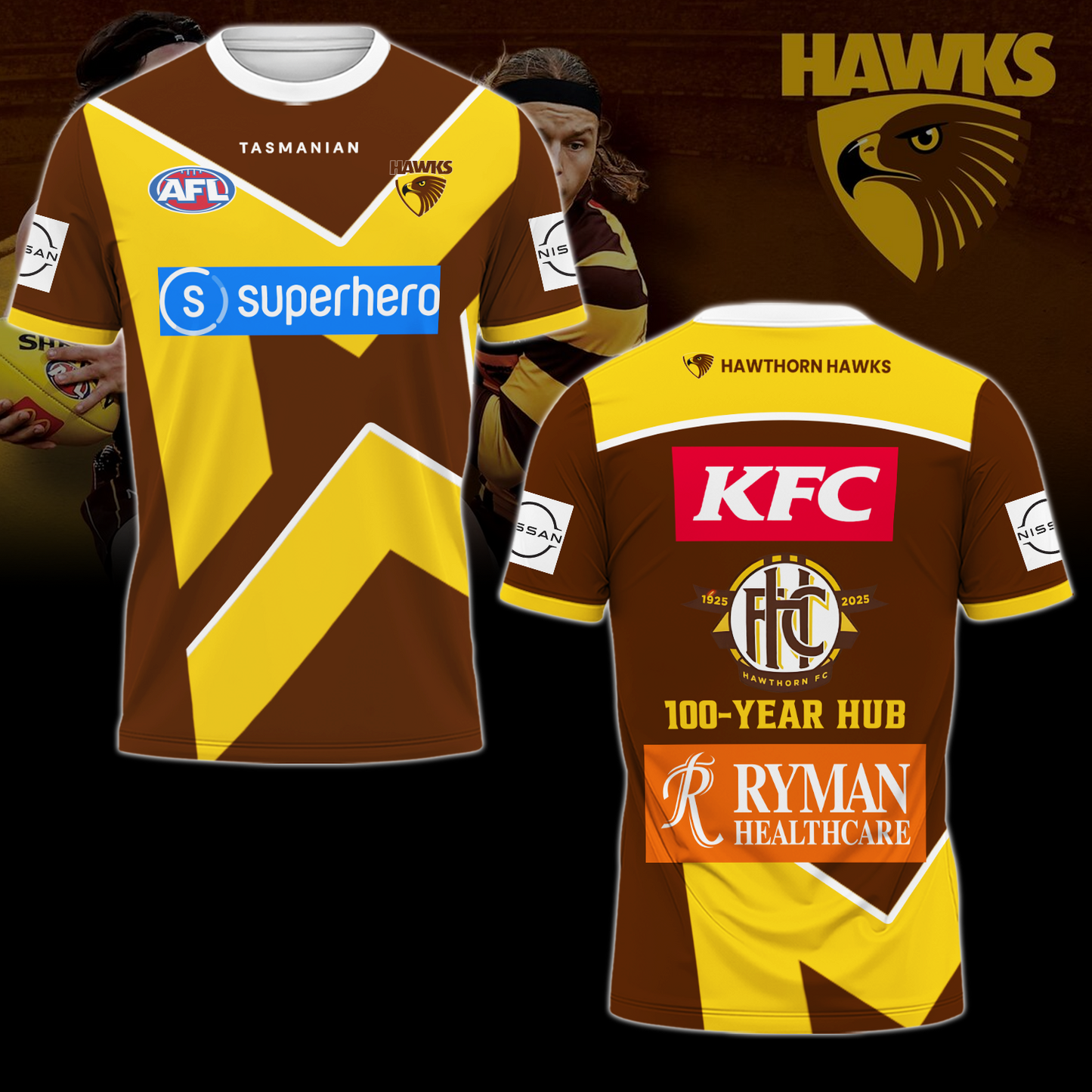 Hawthorn Football Club AFL 100 Year Hub Limited Edition T-Shirt TM - You will save more when you buy the clothes and hat combo V1