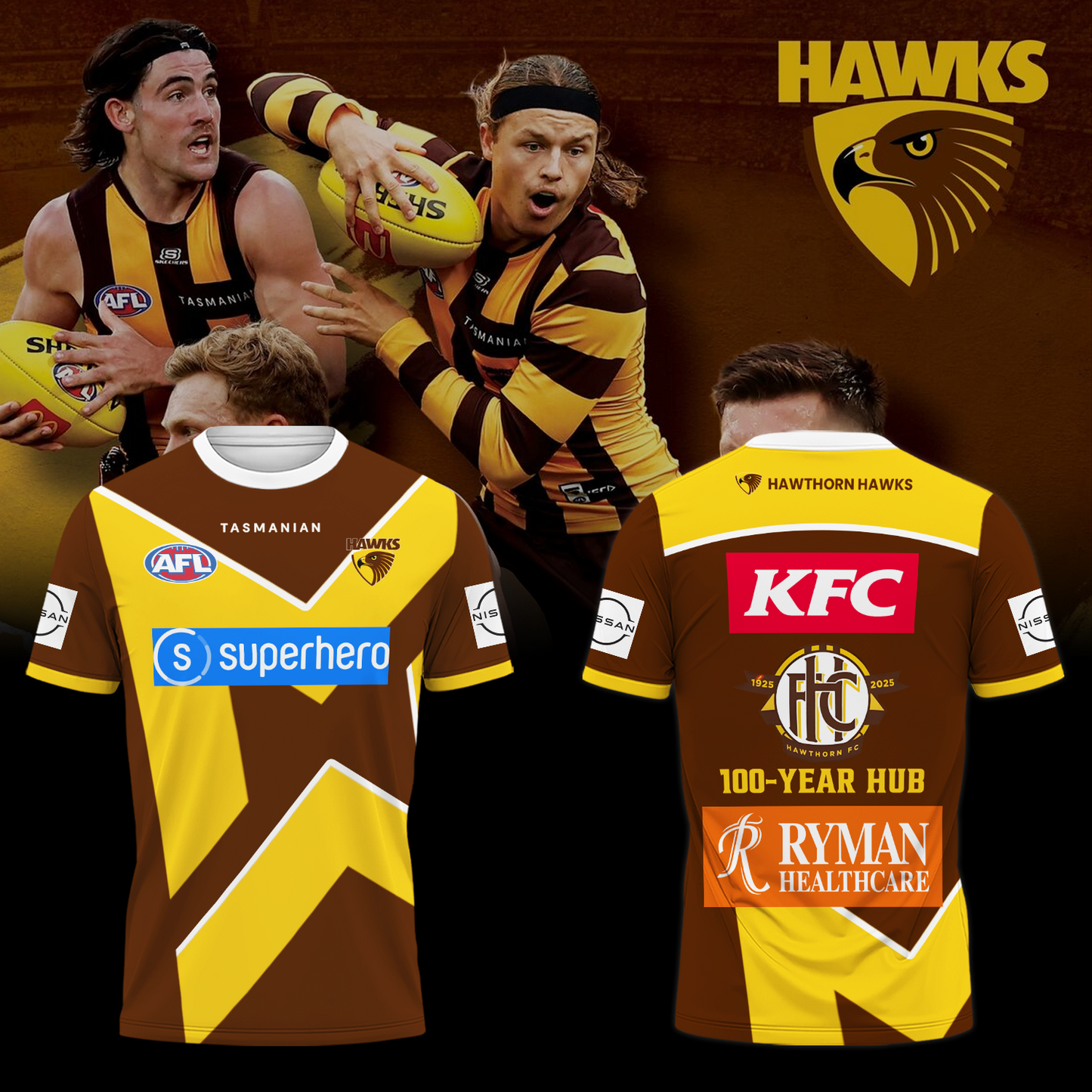 Hawthorn Football Club AFL 100 Year Hub Limited Edition T-Shirt TM - You will save more when you buy the clothes and hat combo V2