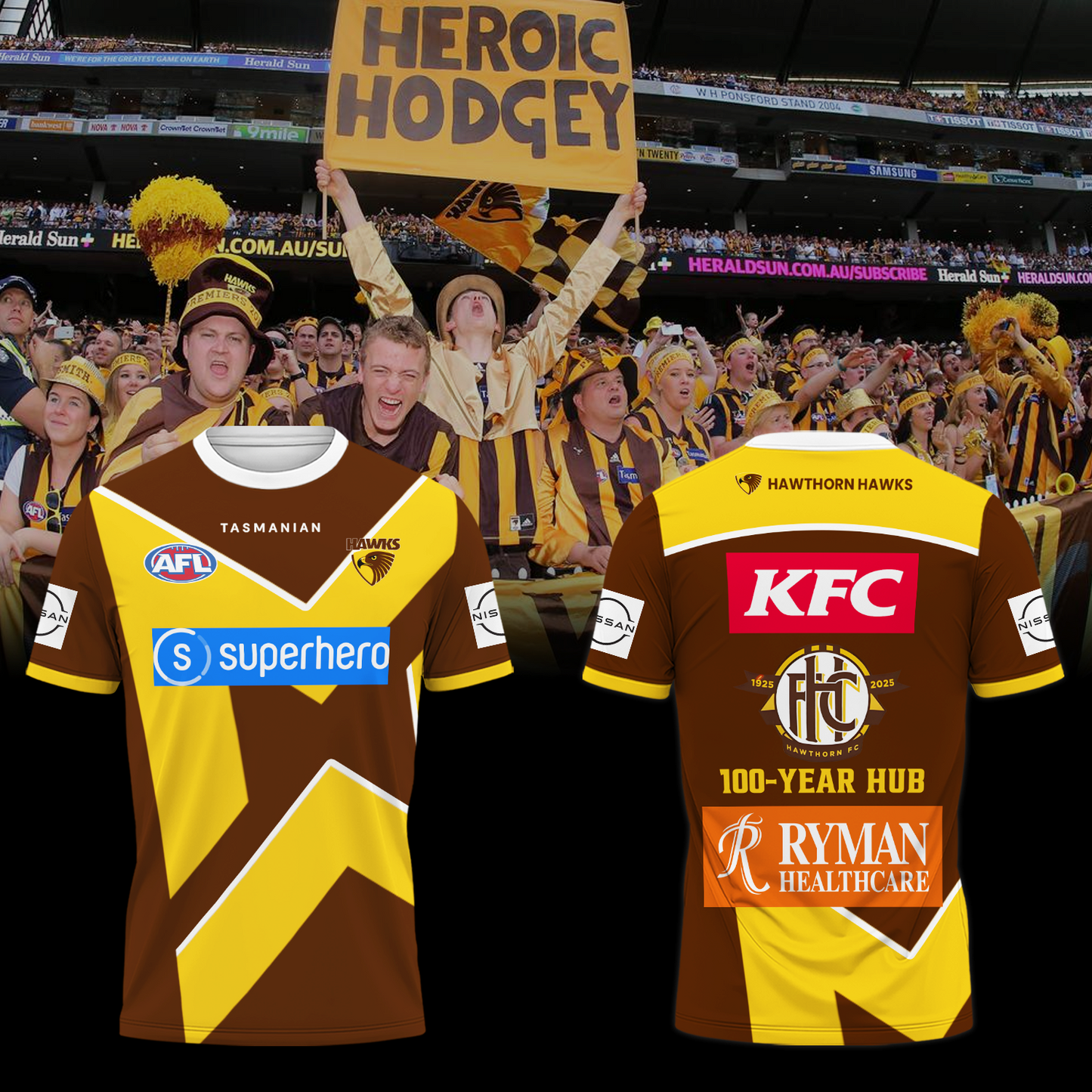 Hawthorn Football Club AFL 100 Year Hub Limited Edition T-Shirt TM - You will save more when you buy the clothes and hat combo V6