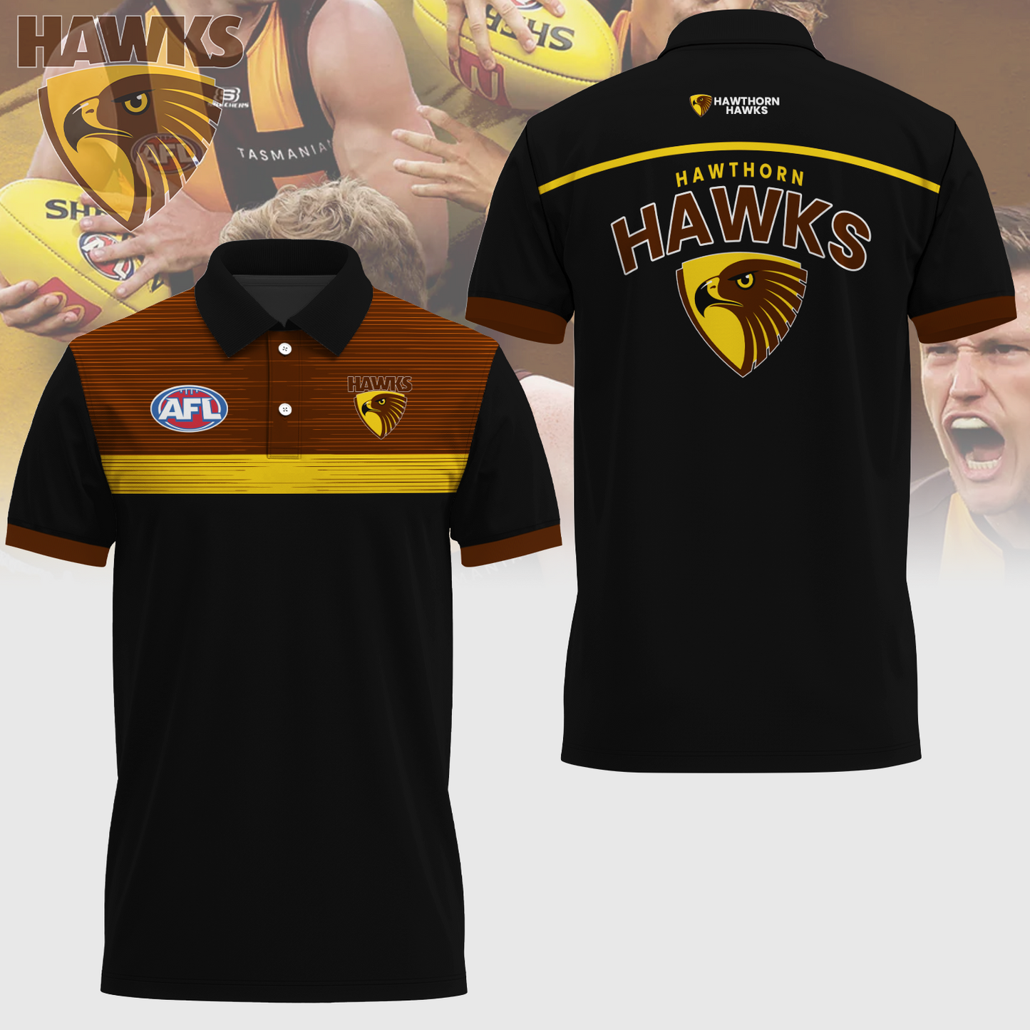 Hawthorn Football Club AFL Limited Edition Polo Shirt TM - Super Savings When Buying Combo V1