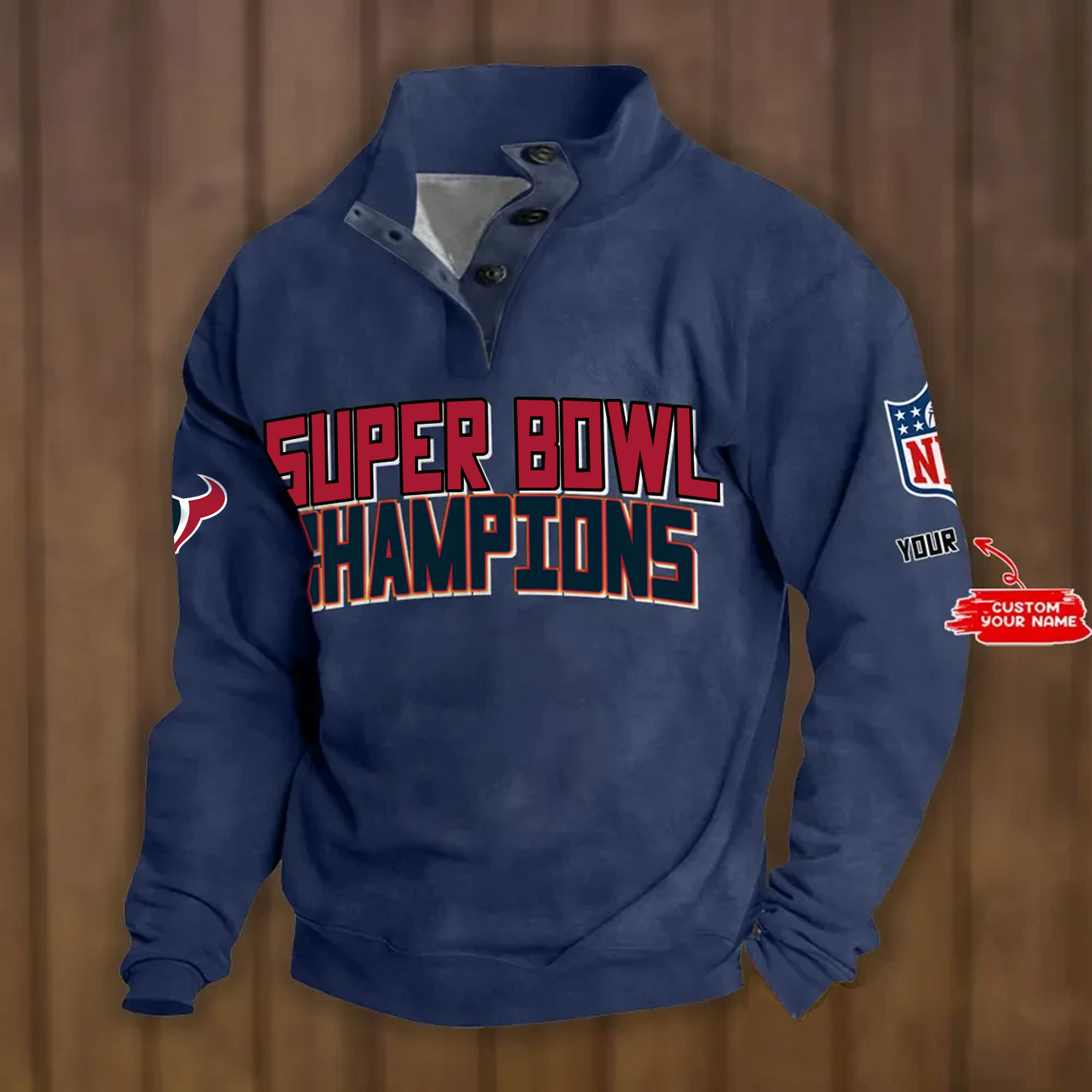 HOU x NFL Double Breasted Stand Collar Hoodies DATND TANTD