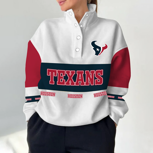 HOU x NFL Women's Retro Casual Snap Mockneck Pullover DATND TANTD