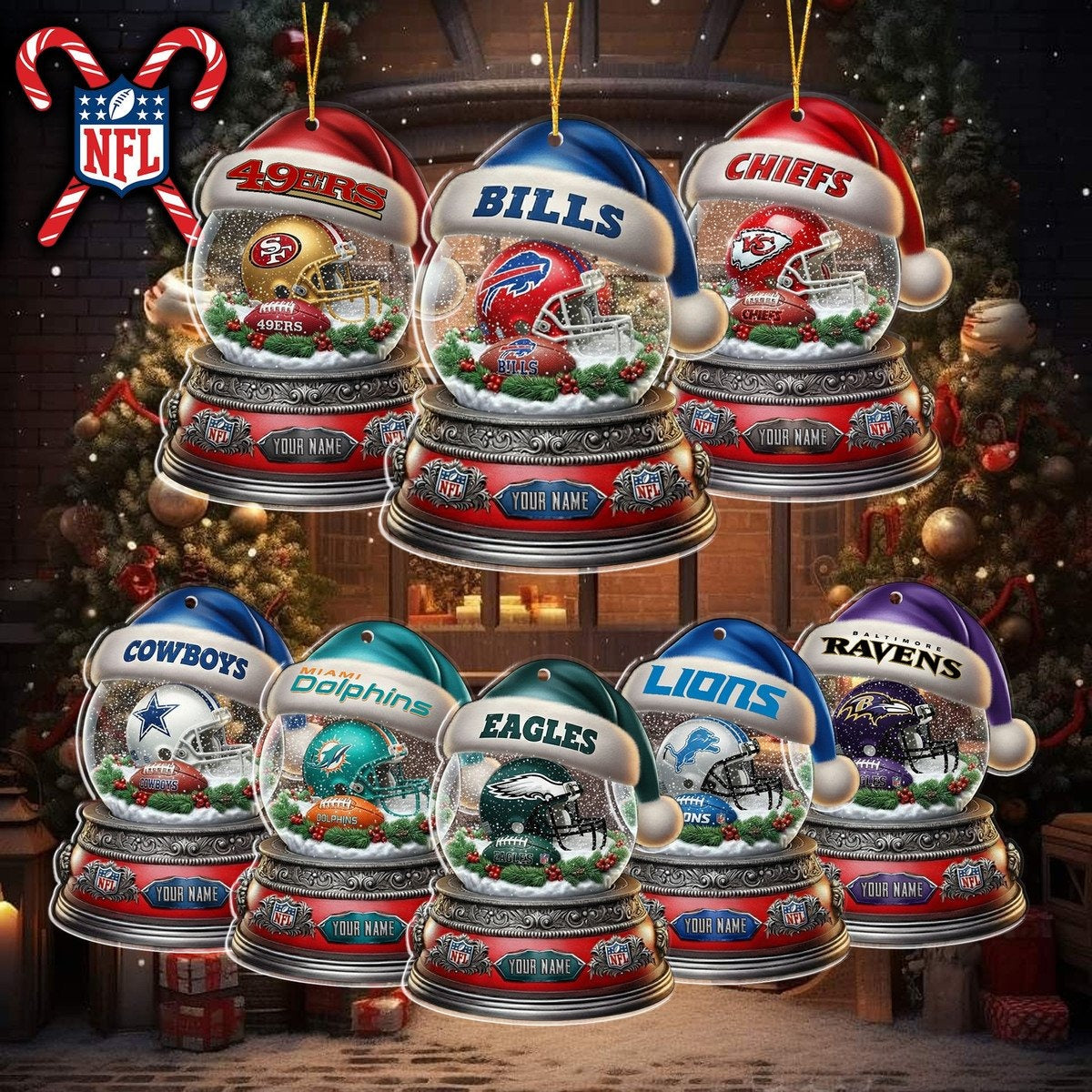 NFL Glass Snow Ball Helmet Football Ornament DDT CTND