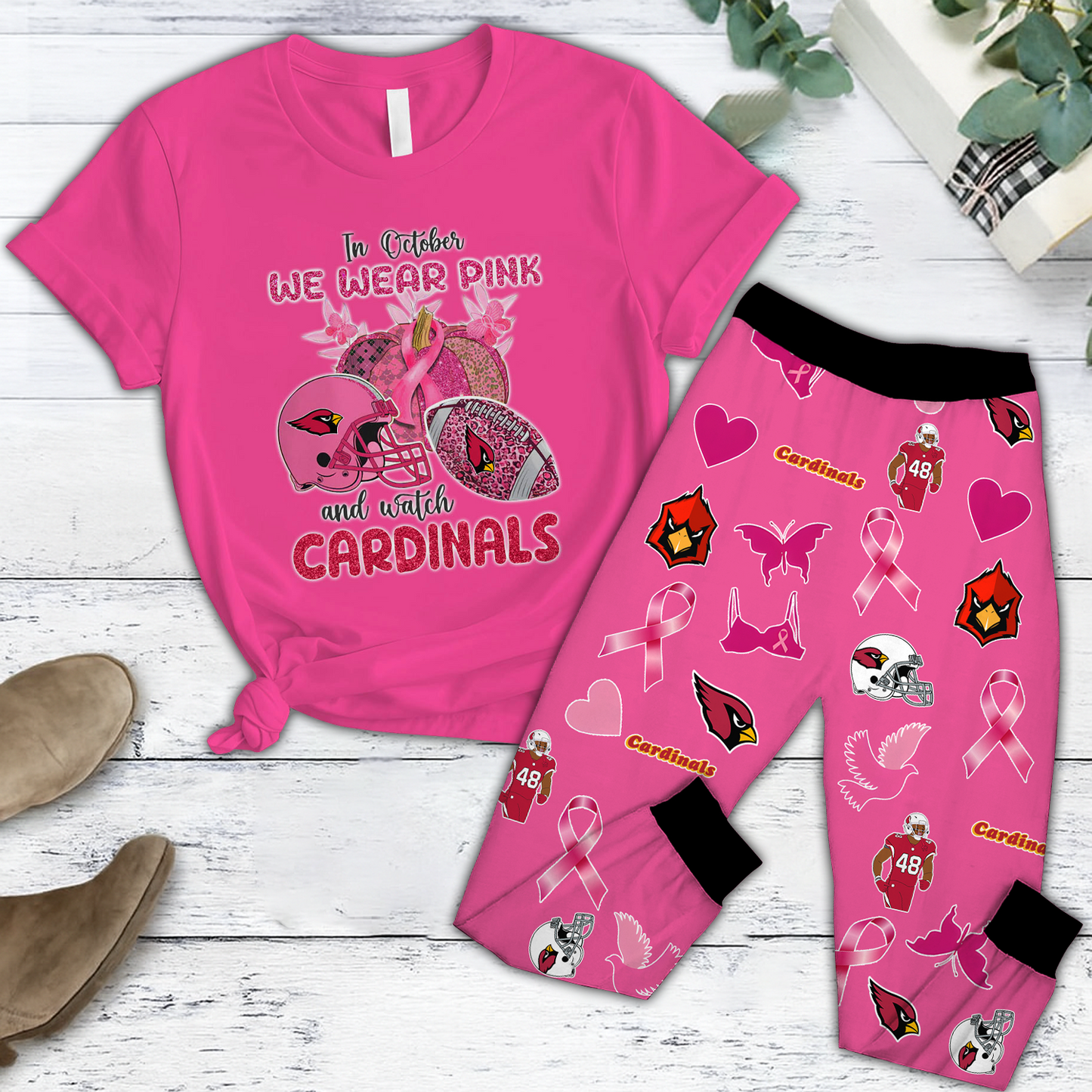 In October We Wear Pink And Watch ARI NFL Pajamas Set DatND DVT