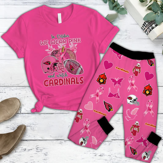 In October We Wear Pink And Watch ARI NFL Pajamas Set DatND DVT