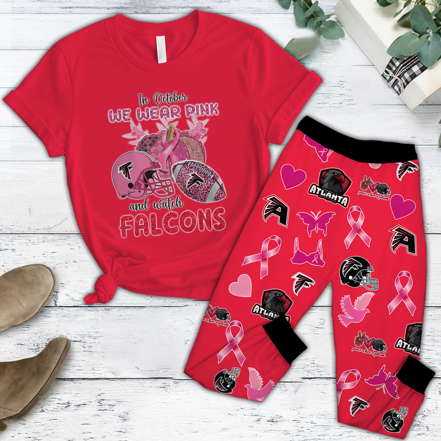 In October We Wear Pink And Watch ATL NFL Pajamas Set DatND DVT