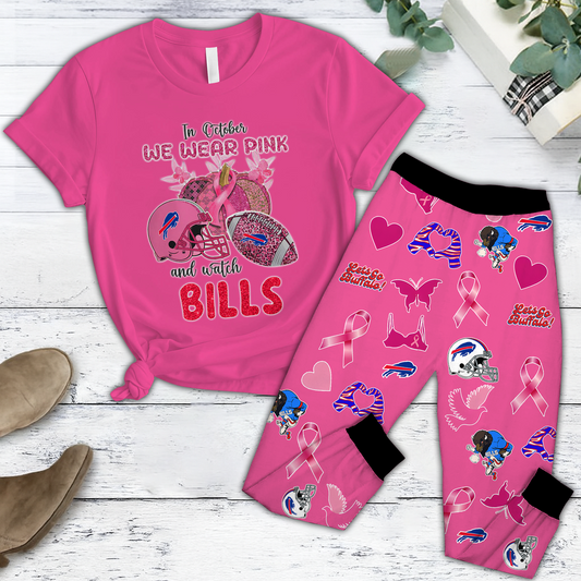 In October We Wear Pink And Watch BUF NFL Pajamas Set DatND DVT