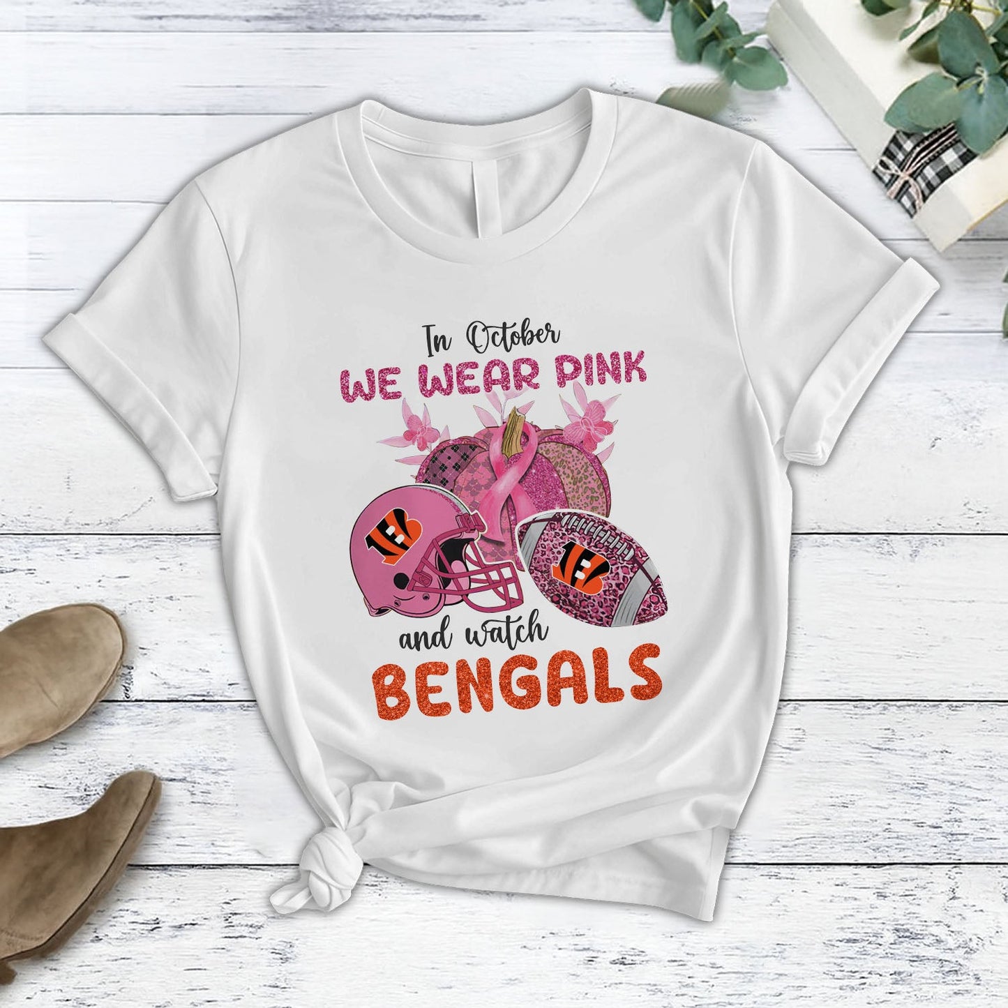 In October We Wear Pink And Watch CIN NFL Pajamas Set DatND DVT