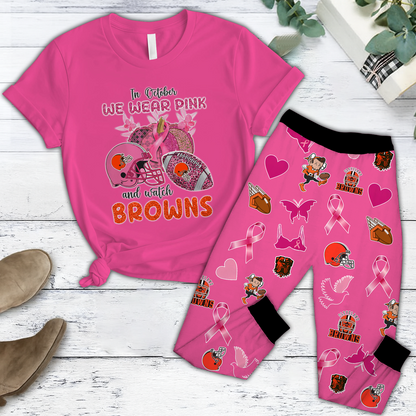 In October We Wear Pink And Watch CLE NFL Pajamas Set DatND DVT
