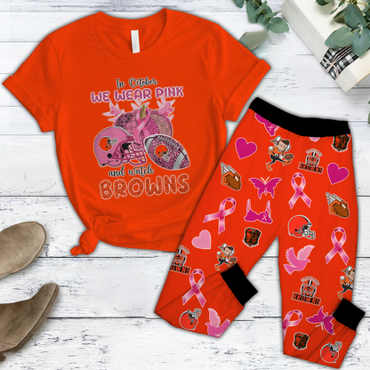 In October We Wear Pink And Watch CLE NFL Pajamas Set DatND DVT