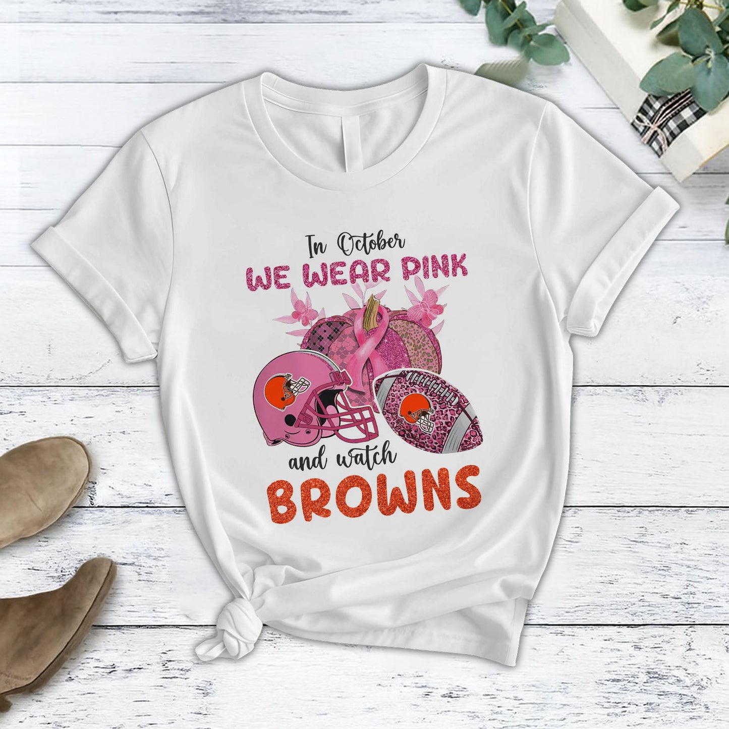 In October We Wear Pink And Watch CLE NFL Pajamas Set DatND DVT