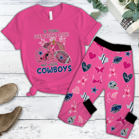In October We Wear Pink And Watch DAL NFL Pajamas Set DatND DVT