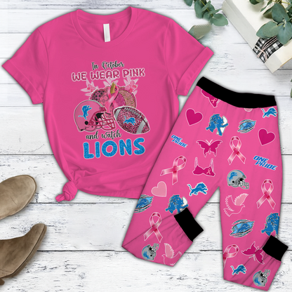 In October We Wear Pink And Watch DET NFL Pajamas Set DatND DVT