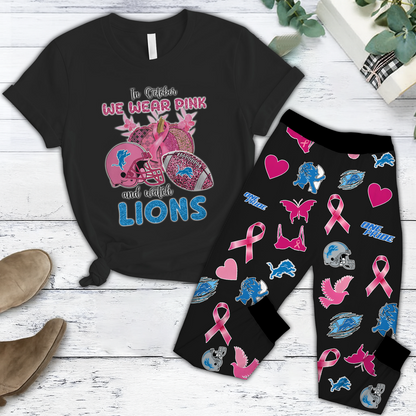 In October We Wear Pink And Watch DET NFL Pajamas Set DatND DVT