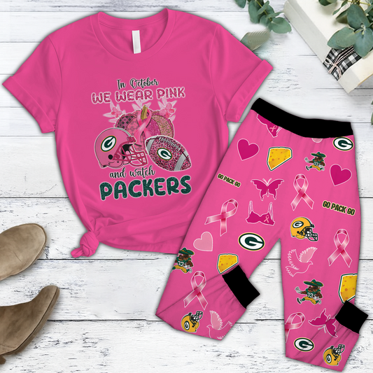 In October We Wear Pink And Watch GB NFL Pajamas Set DatND DVT