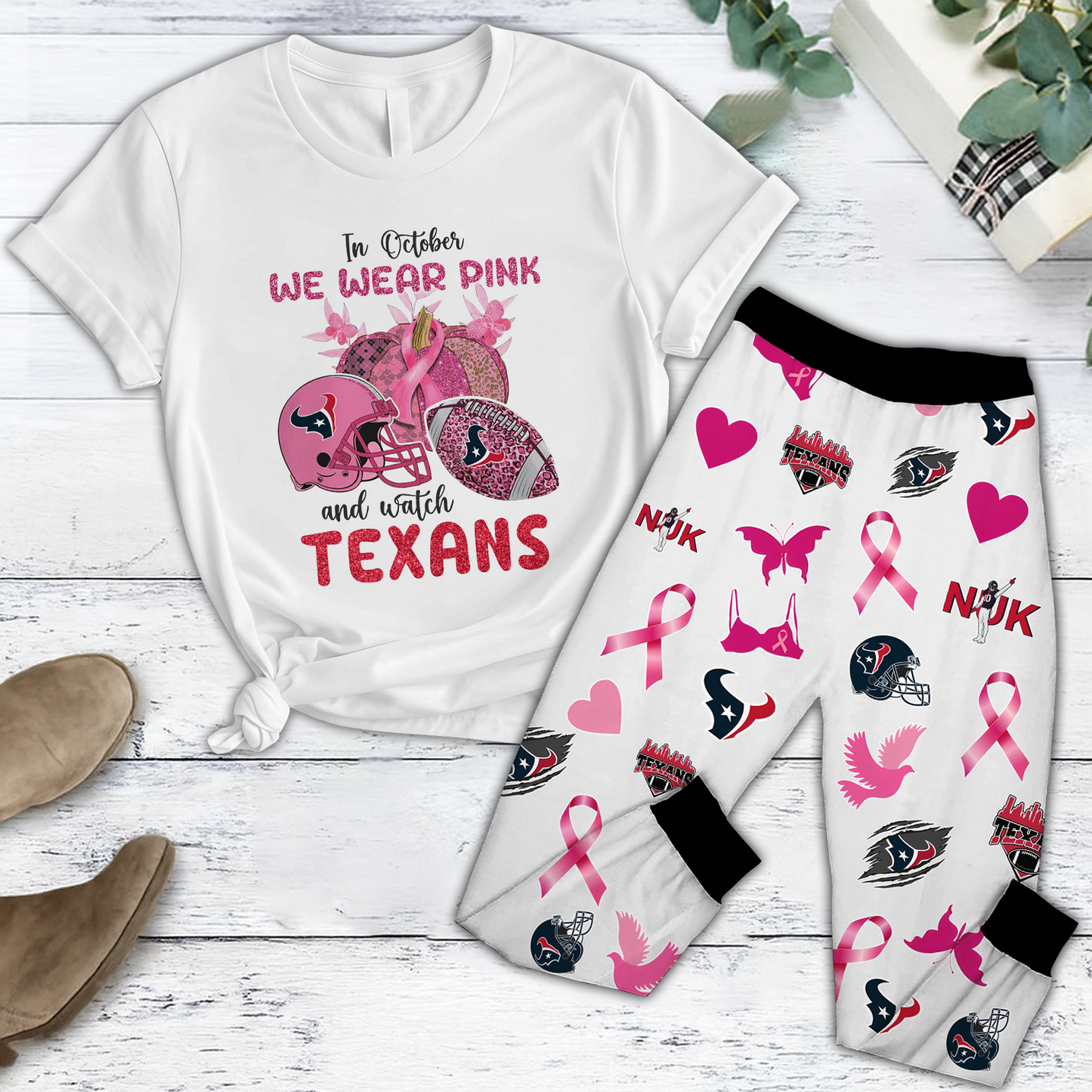 In October We Wear Pink And Watch HOU NFL Pajamas Set DatND DVT
