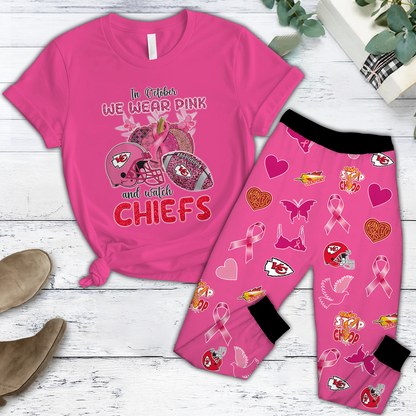 In October We Wear Pink And Watch KC NFL Pajamas Set DatND DVT