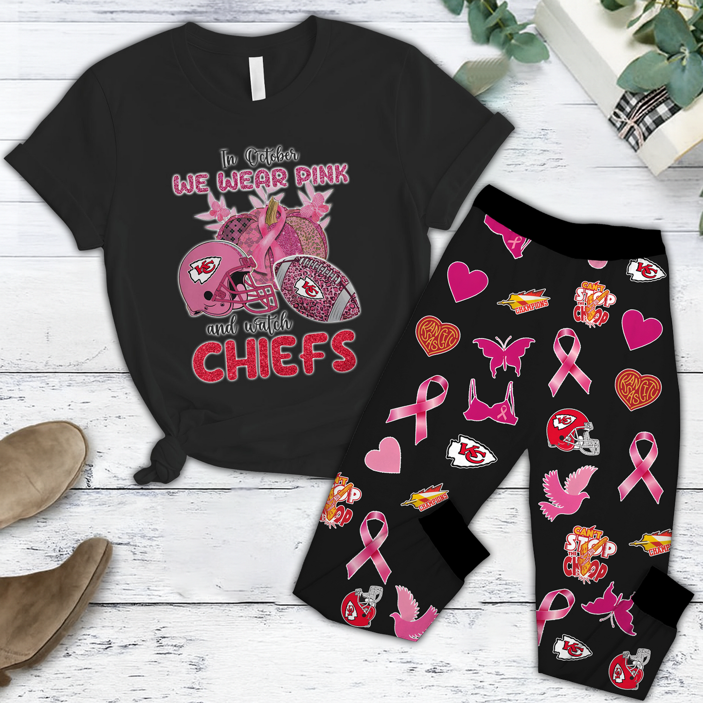 In October We Wear Pink And Watch KC NFL Pajamas Set DatND DVT
