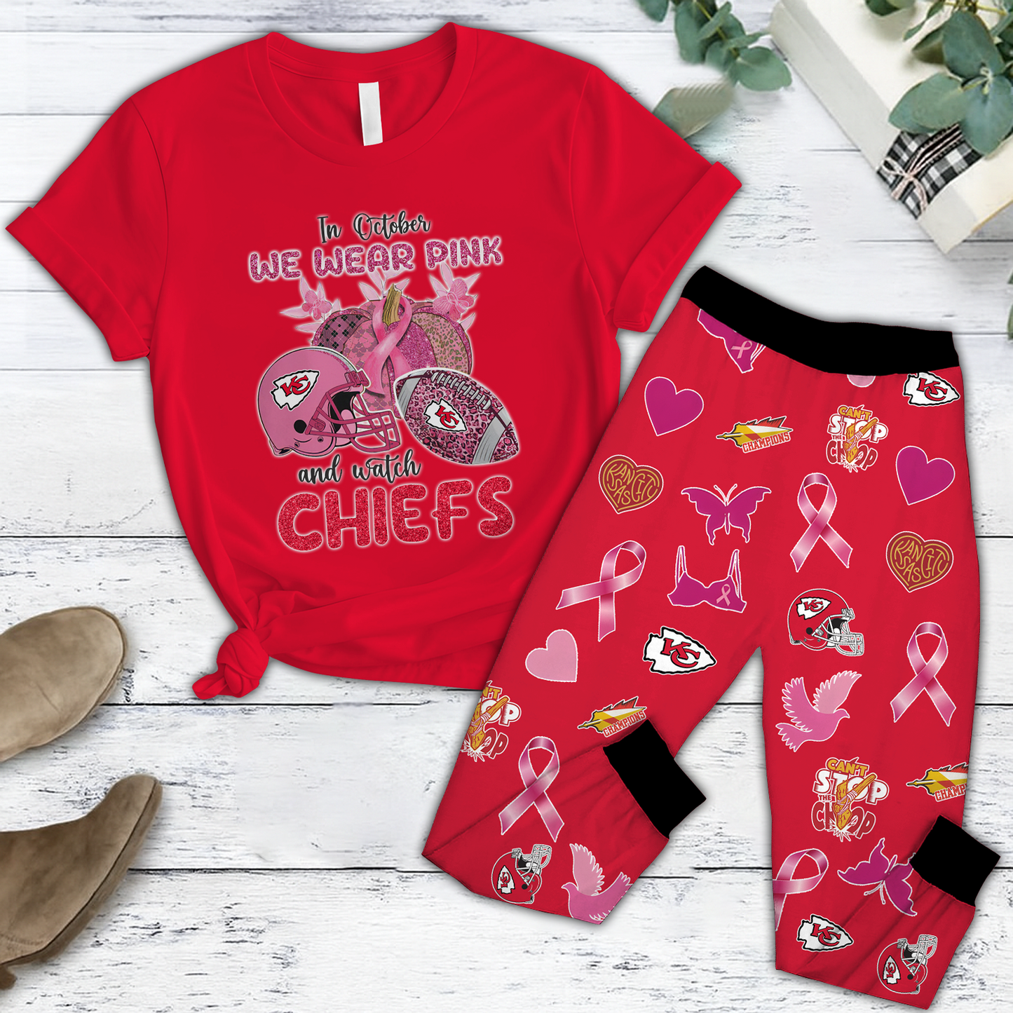 In October We Wear Pink And Watch KC NFL Pajamas Set DatND DVT