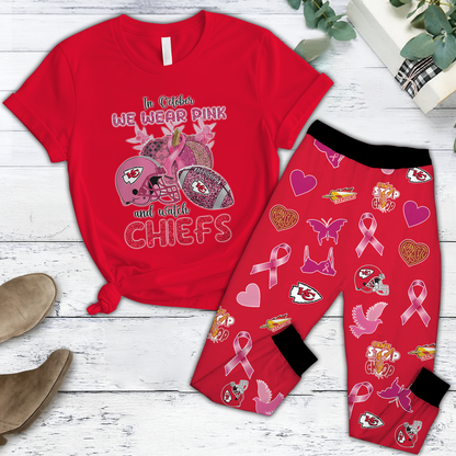 In October We Wear Pink And Watch KC NFL Pajamas Set DatND DVT