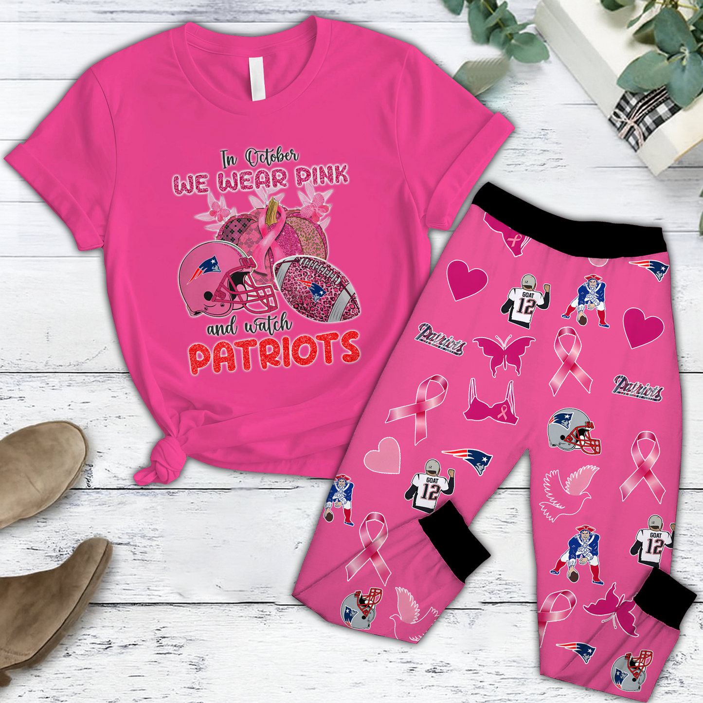 In October We Wear Pink And Watch NE NFL Pajamas Set DatND DVT