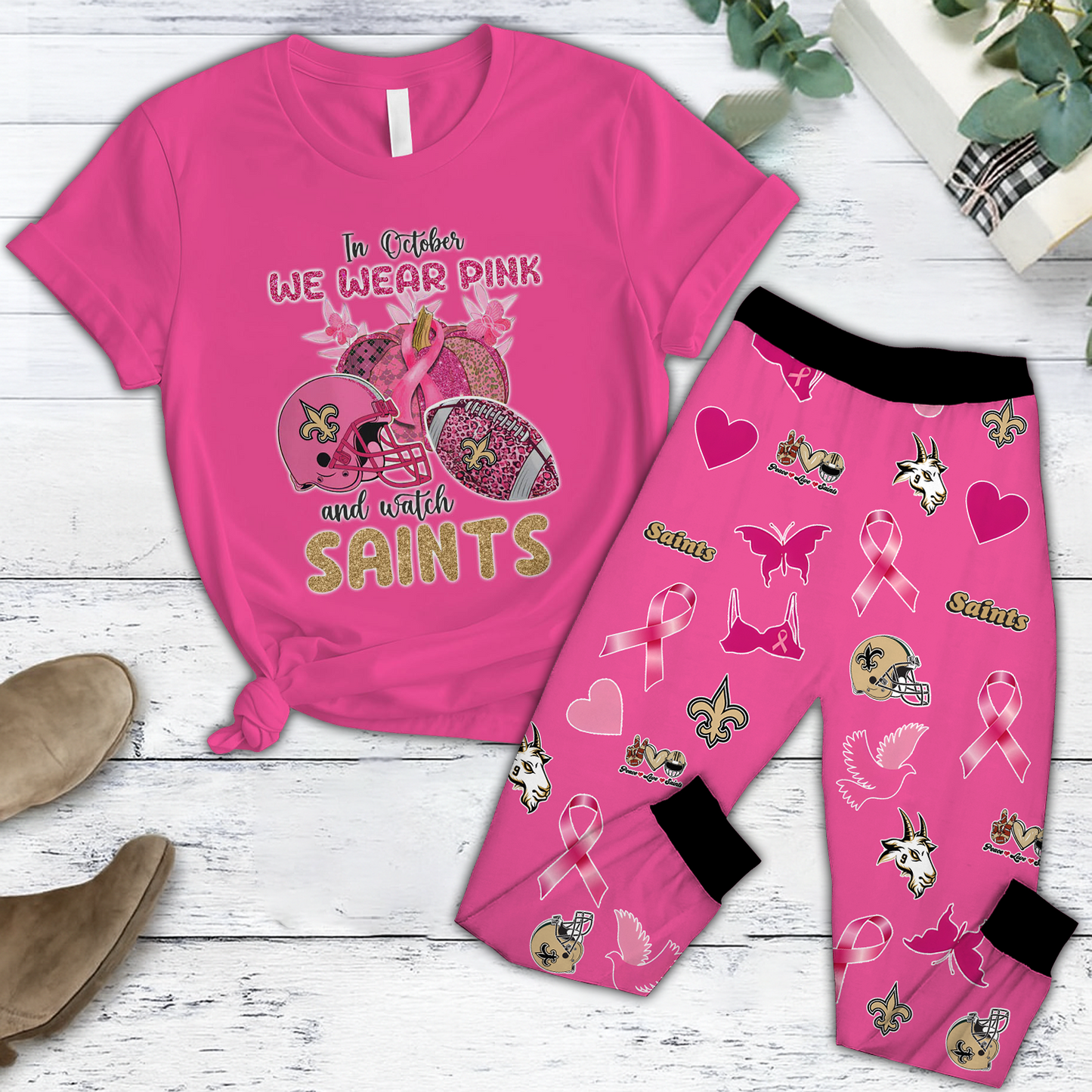 In October We Wear Pink And Watch NO NFL Pajamas Set DatND DVT