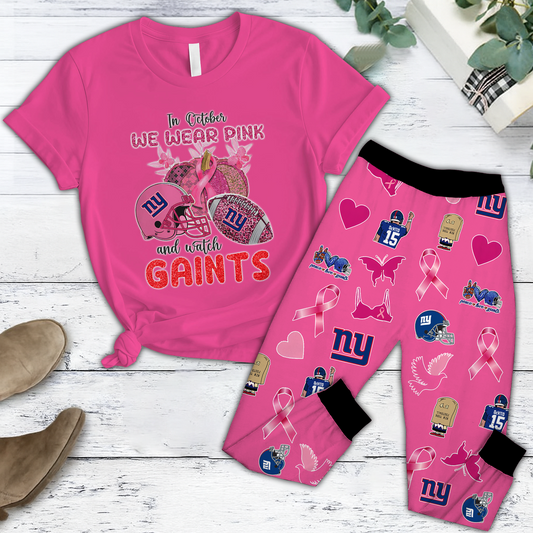 In October We Wear Pink And Watch NYG NFL Pajamas Set DatND DVT