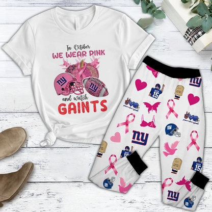 In October We Wear Pink And Watch NYG NFL Pajamas Set DatND DVT