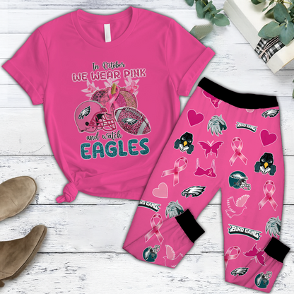 In October We Wear Pink And Watch PHI NFL Pajamas Set DatND DVT