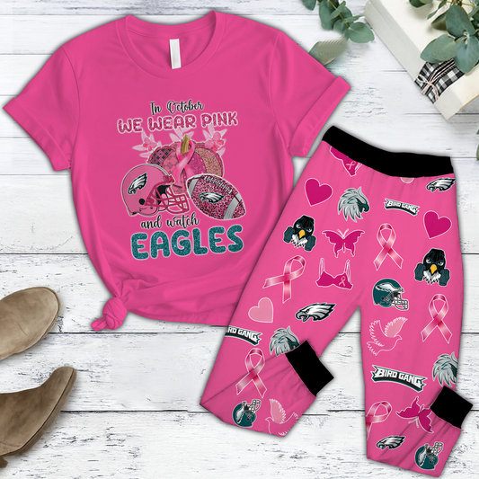 In October We Wear Pink And Watch PHI NFL Pajamas Set DatND DVT