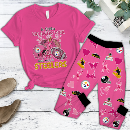 In October We Wear Pink And Watch PIT NFL Pajamas Set DatND DVT