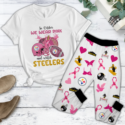 In October We Wear Pink And Watch PIT NFL Pajamas Set DatND DVT