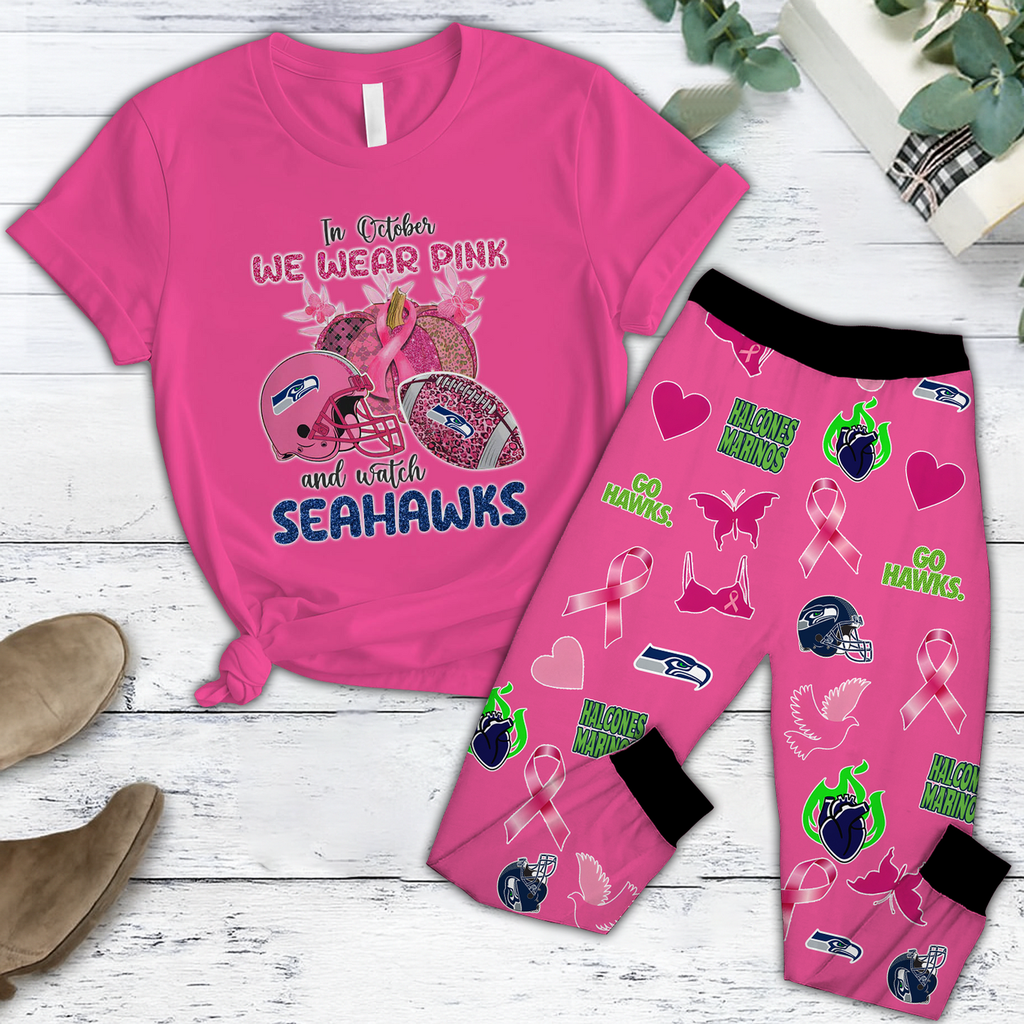 In October We Wear Pink And Watch SEA NFL Pajamas Set DatND DVT