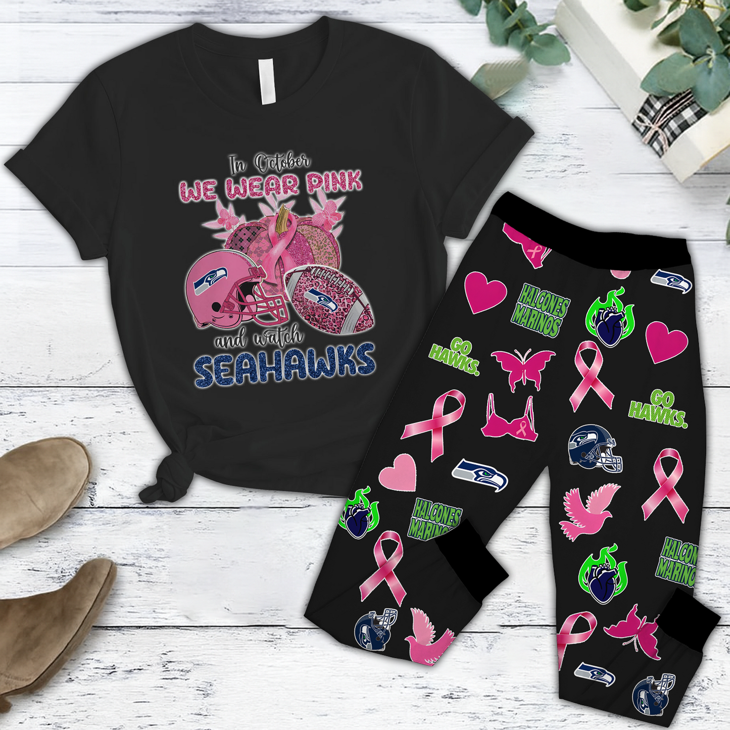 In October We Wear Pink And Watch SEA NFL Pajamas Set DatND DVT
