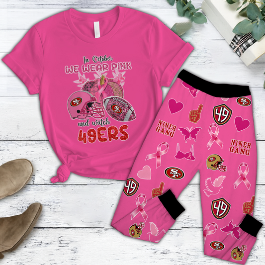 In October We Wear Pink And Watch SF NFL Pajamas Set DatND DVT