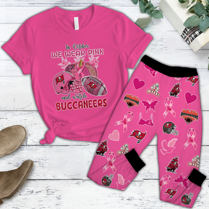 In October We Wear Pink And Watch TB NFL Pajamas Set DatND DVT