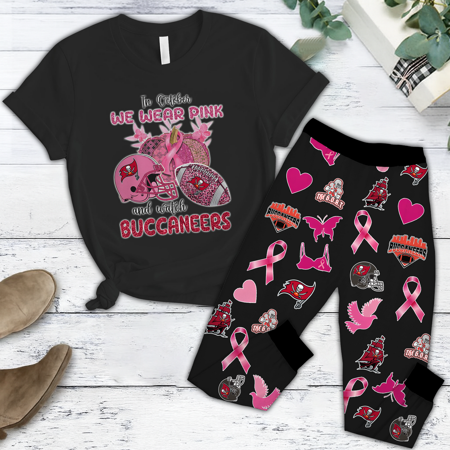 In October We Wear Pink And Watch TB NFL Pajamas Set DatND DVT
