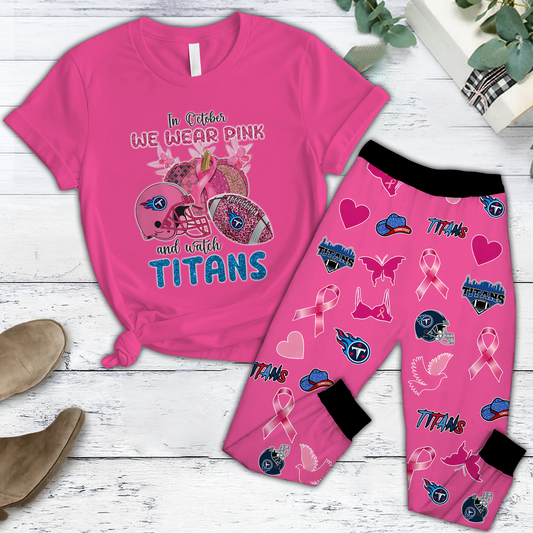 In October We Wear Pink And Watch TEN NFL Pajamas Set DatND DVT