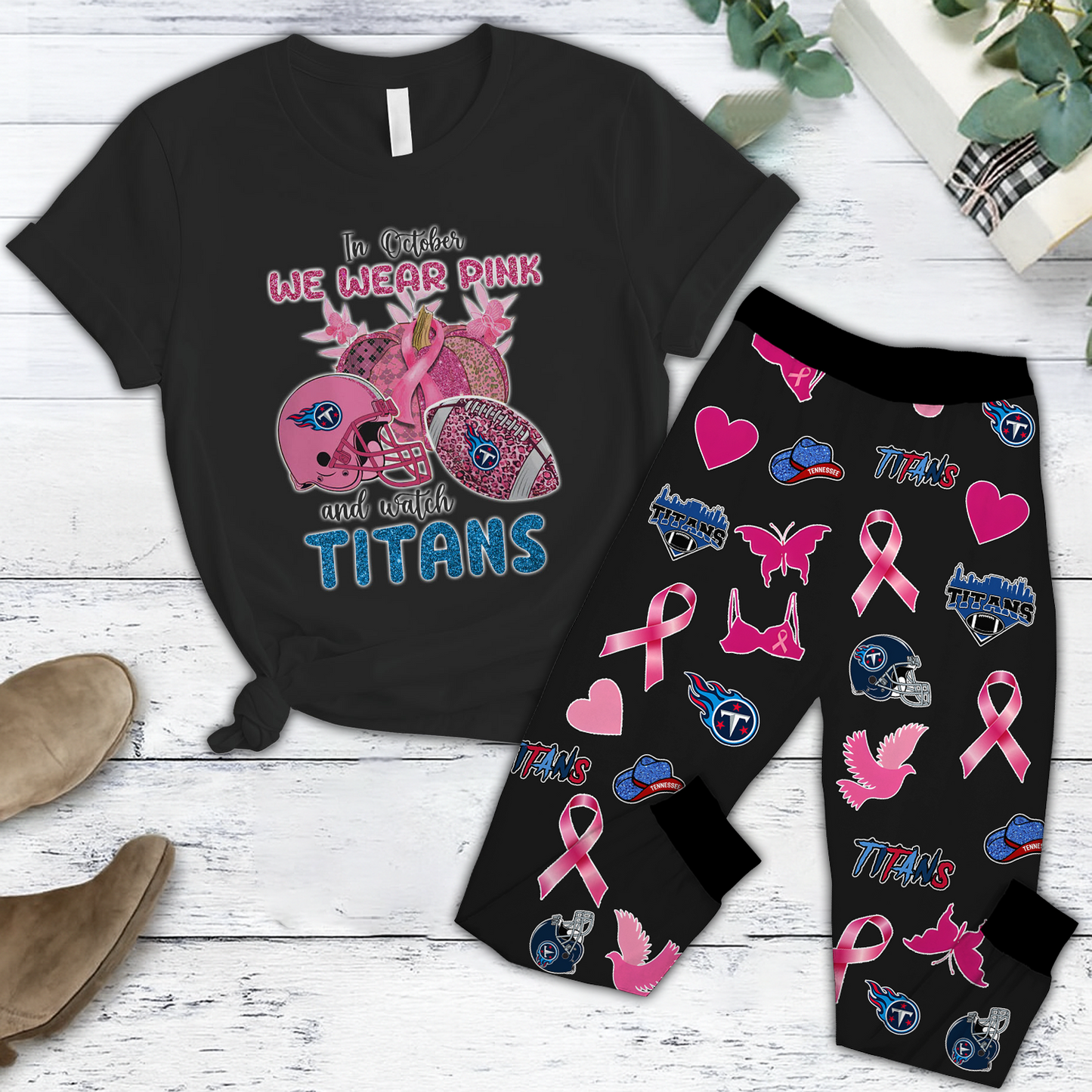In October We Wear Pink And Watch TEN NFL Pajamas Set DatND DVT