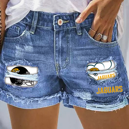 Jacksonville Jaguars Rip Print Fashion Denim Shorts
