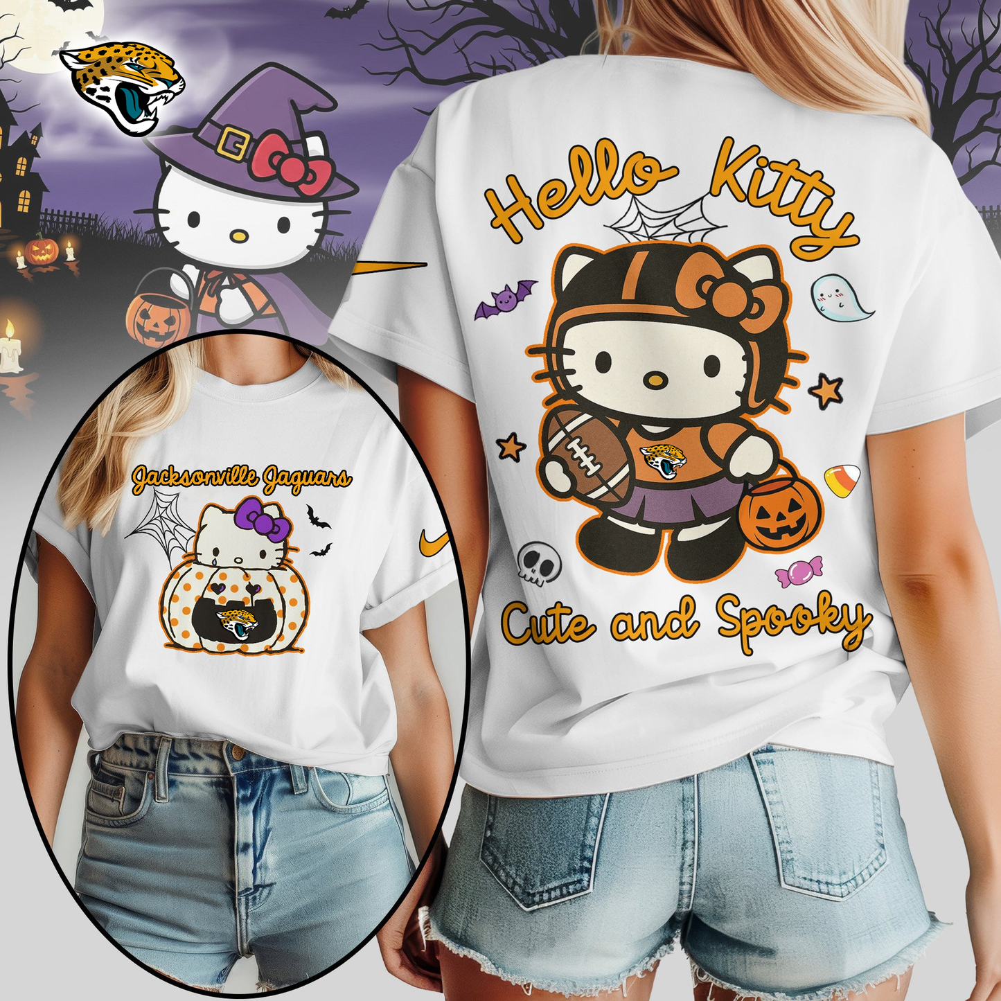 JJ Premium NFL Hello Kitty Cute & Spooky Halloween Women Shirt DDT CTND