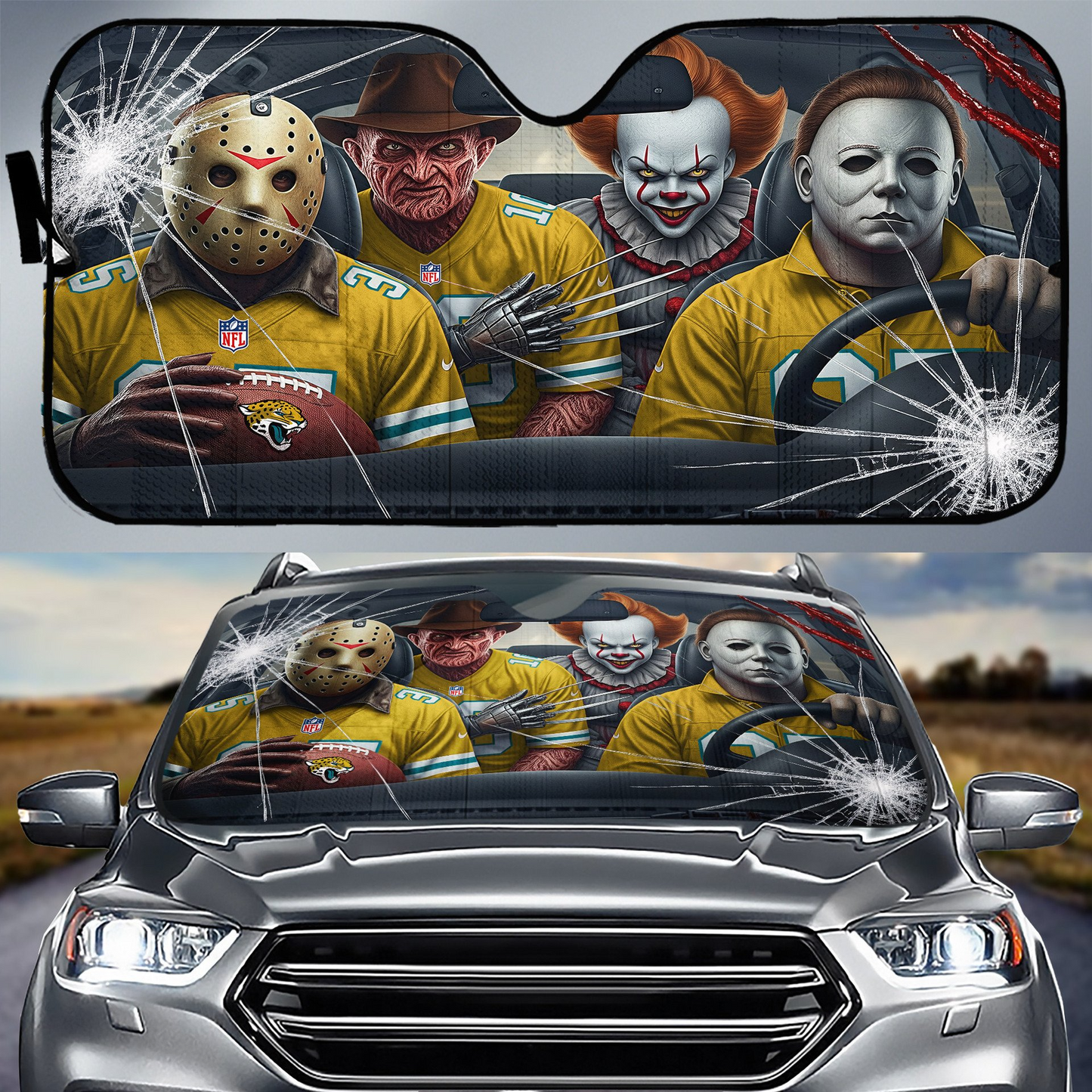 JJ x NFL Horror Car Sunshade For Fan DDT CTND