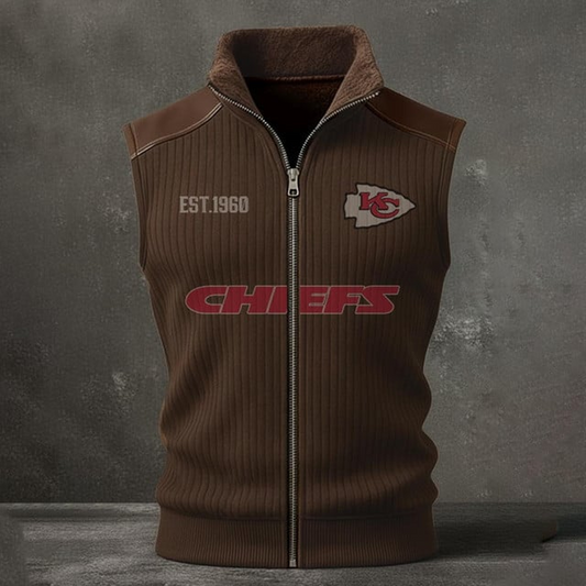 KC X NFL Retro Knit Ribbed Sleeveless Vest Jacket V1 NAK NHT