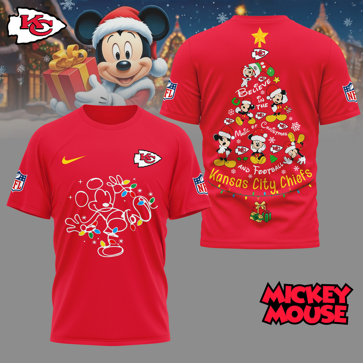 KCC Premium NFL Mickey Mouse Christmas 3D Shirt DDT CTND