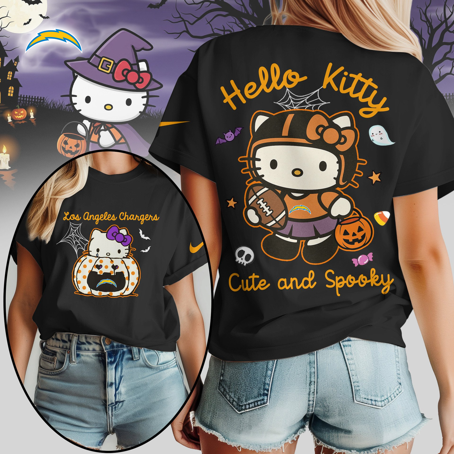 LAC Premium NFL Hello Kitty Cute & Spooky Halloween Women Shirt DDT CTND